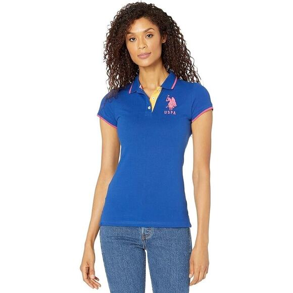 Womens US Polo Assn Royal Blue Polo Short Sleeve Shirt Size Large Big Pony Logo - Picture 1 of 8